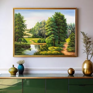 Forest River Original Oil Painting Framed Neutral Landscape Painting ...