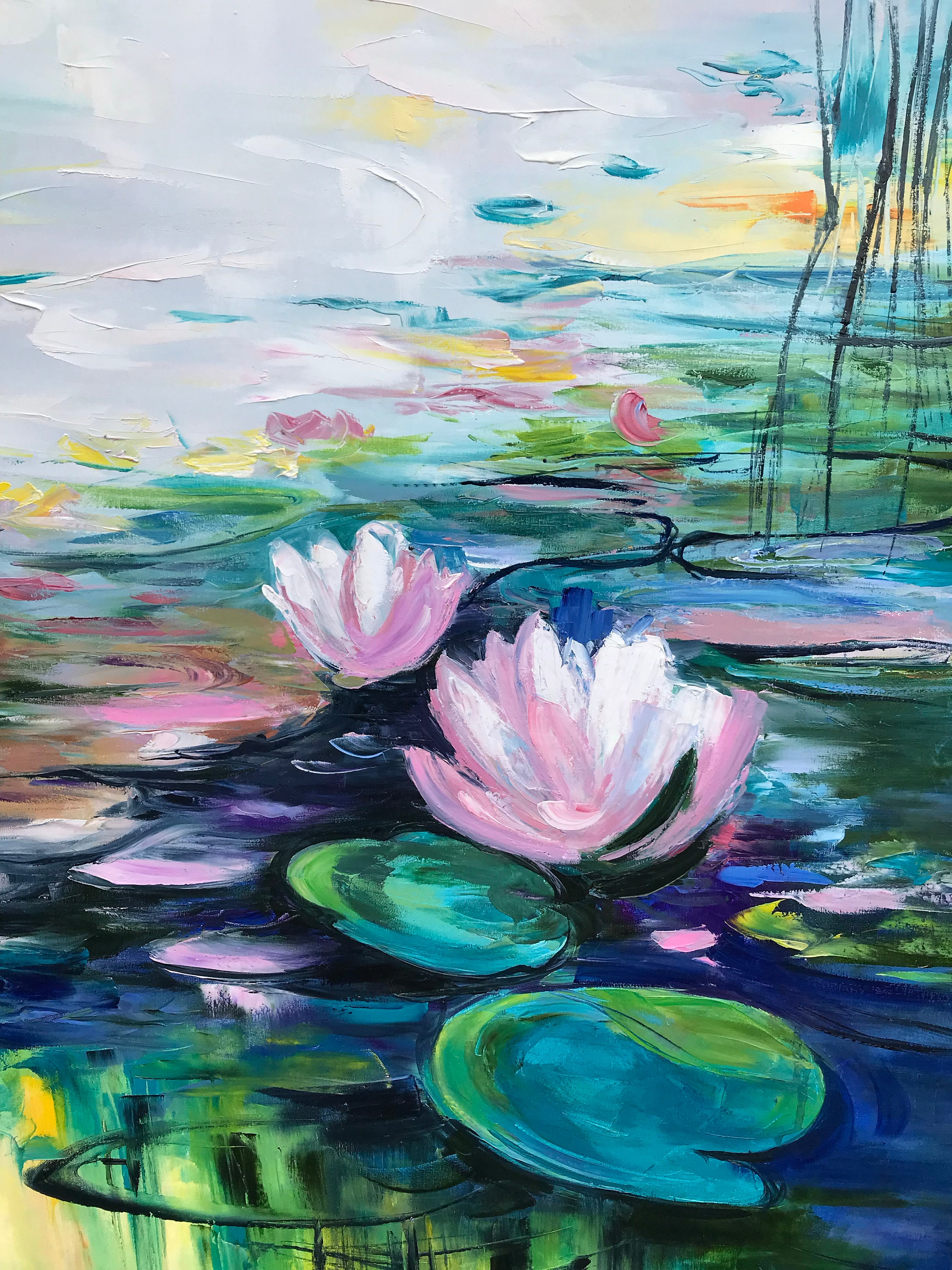 モネの絵画「睡蓮」蓮の花の壁アート、ユリの絵画、24x24インチ