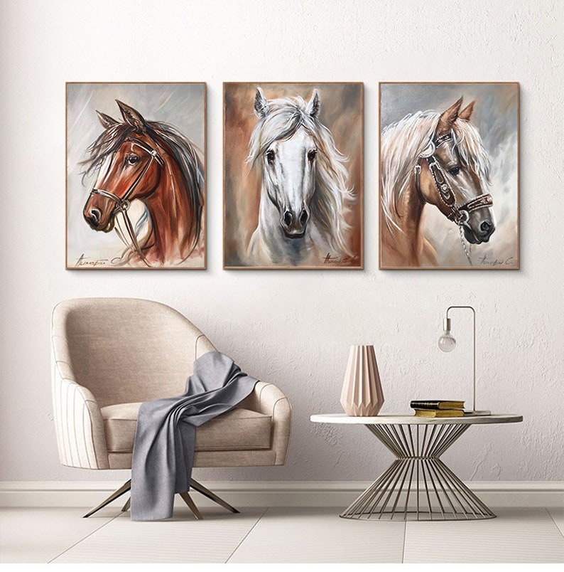 Original Horses Wall Art Set of 3 Paintings Horse Art - Etsy