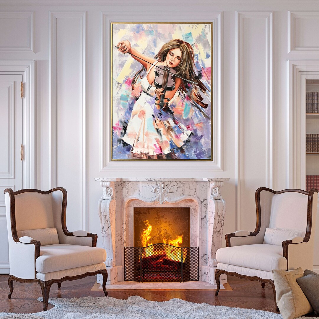 Girl Playing Violin Oil Painting Original Abstract Woman Painting ...