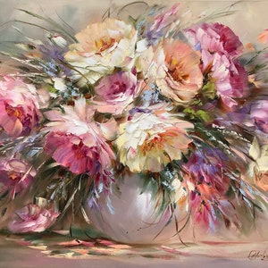 Pink Peonies Original Painting, Large Flowers Wall Art, Peony on Canvas Oil Painting in Bedroom, Blush Pink Floral Art, Peonies Wall Art