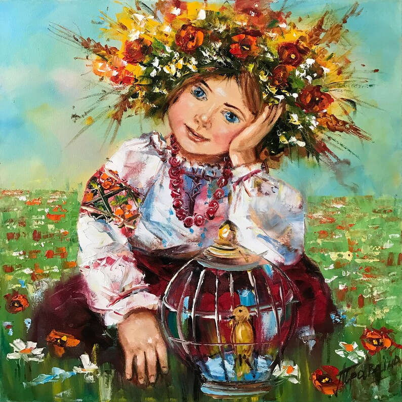 Ukrainian Girl Painting on Canvas Original Ukrainian Flower Etsy