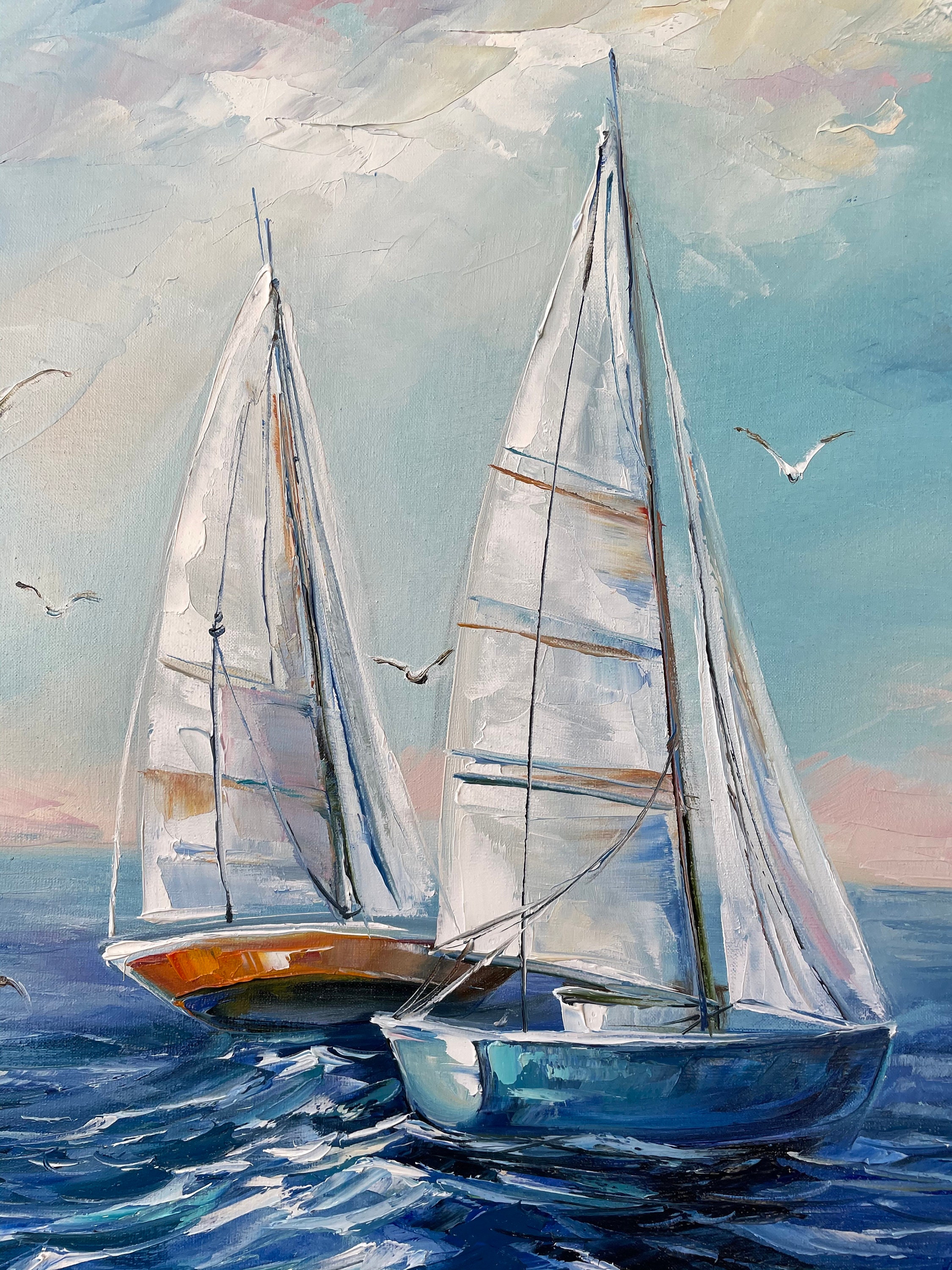 【真作】絵画　乙丸哲延　油彩4号　漁舟（オンフルール）　港の青い船　W160 真作】絵画 乙丸哲延 油彩4号 漁舟（オンフルール） 港の青い船