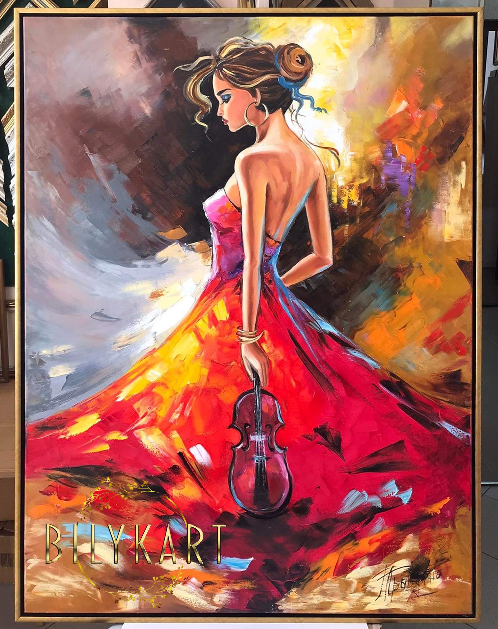 Original Girl With Violin Oil Painting Music Player Wall Art - Etsy