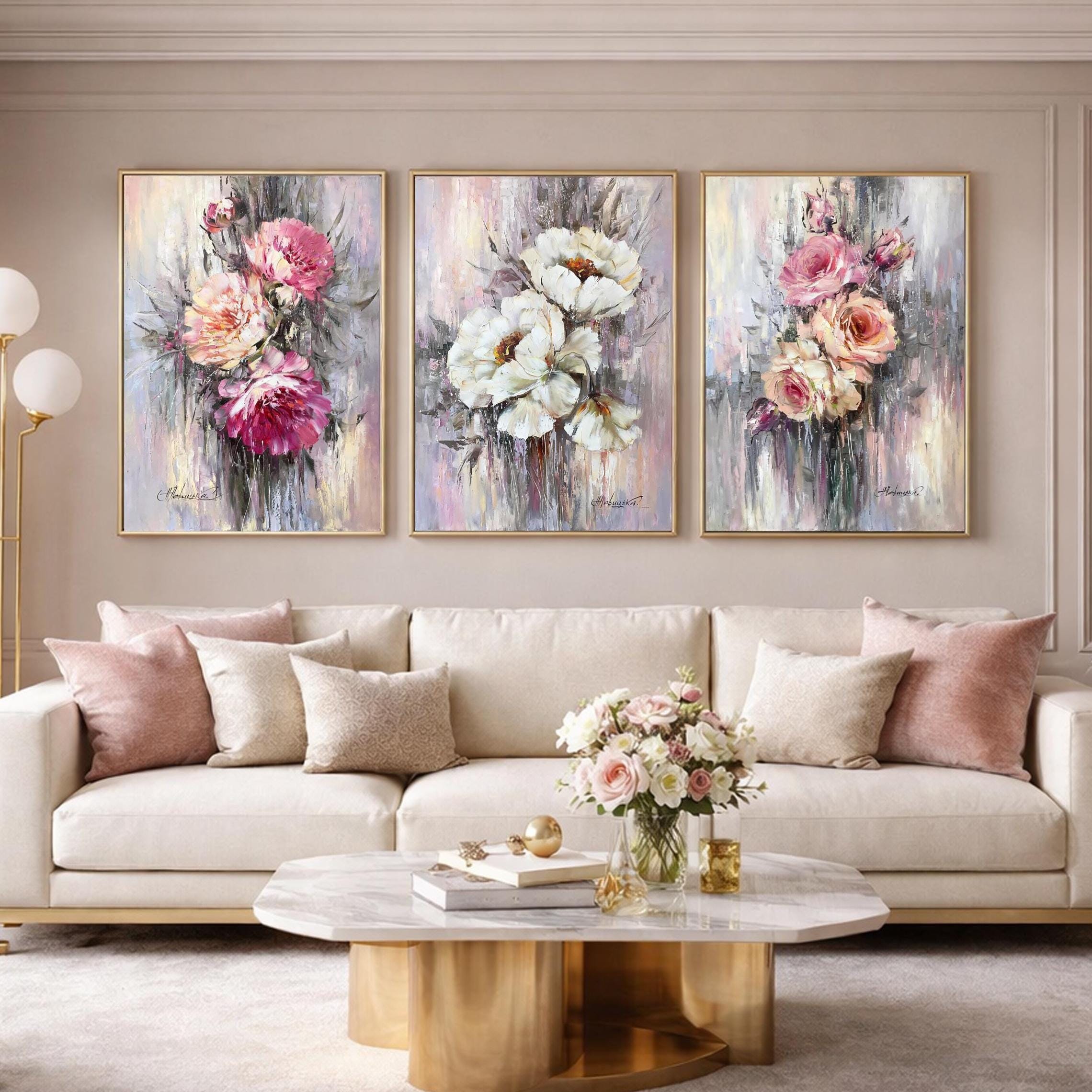 Quadro Astratto Moderno Fiori Rossi Verticale Dipinto A Mano Per Soggiorno