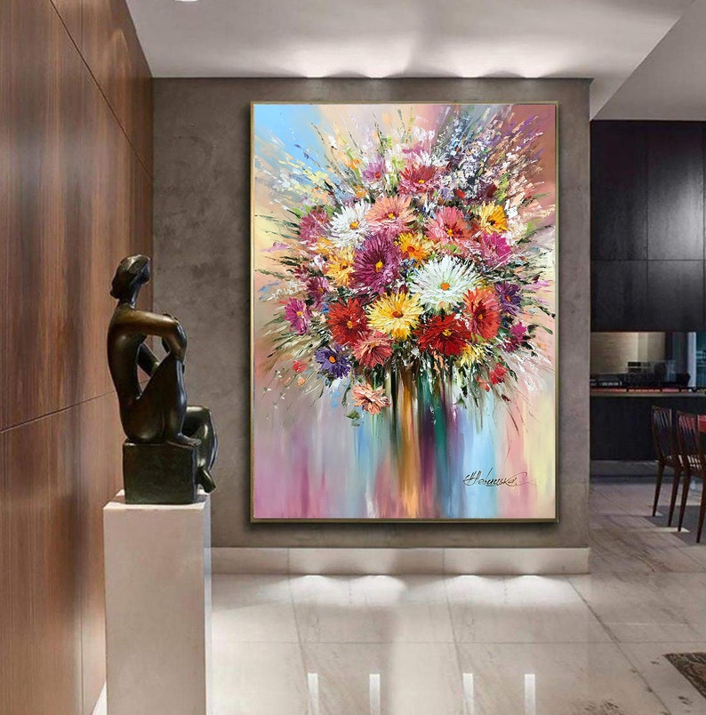 Large Abstract Flower Oil Painting on Canvas Modern Floral Wall Art ...