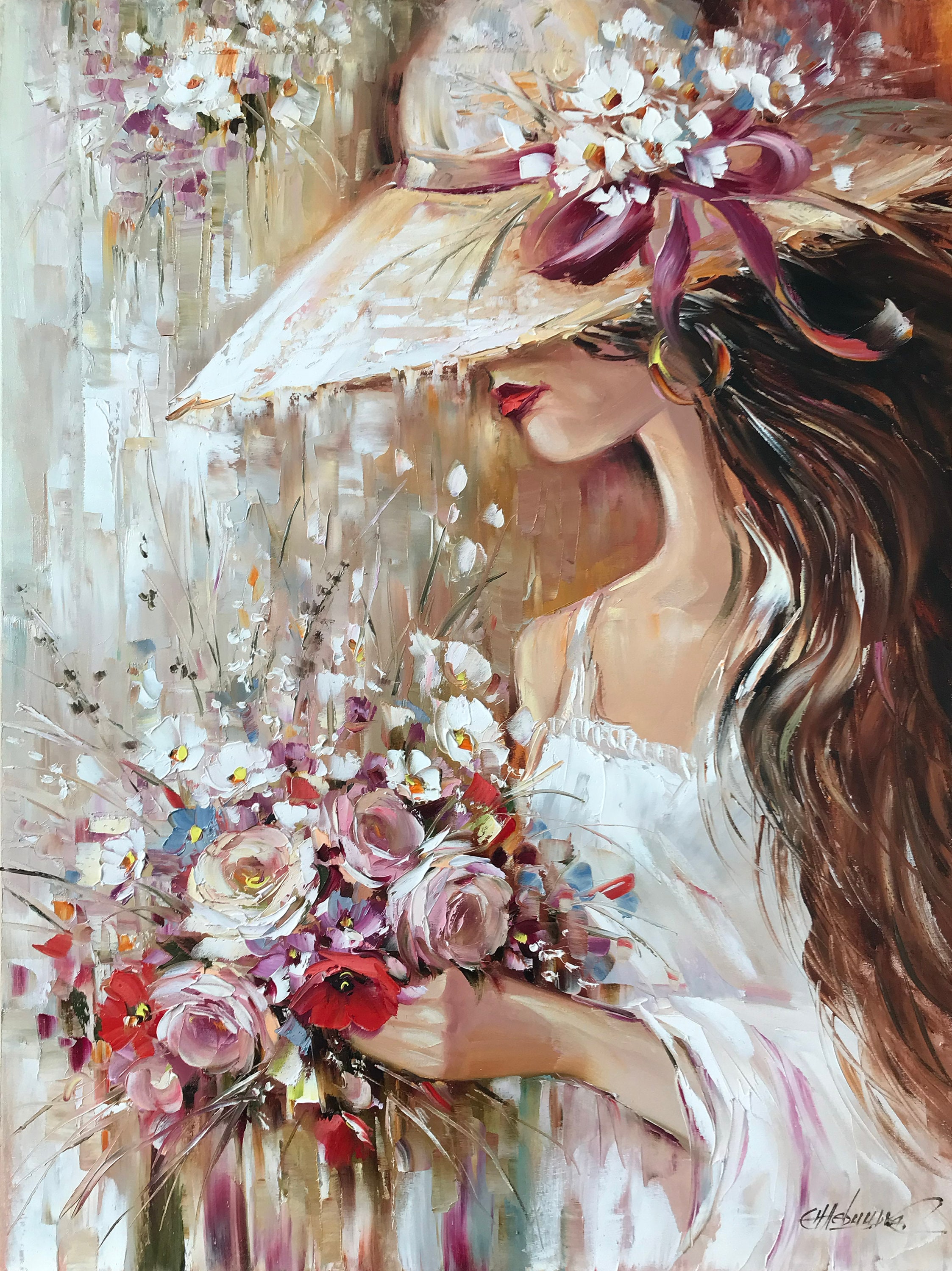 絵画 インテリア 油絵 uF3-020511 人物 私の 愛しい女たち 絵画 油絵 F4-052213 人物 私の愛しい女たち （絵画 油絵 F4