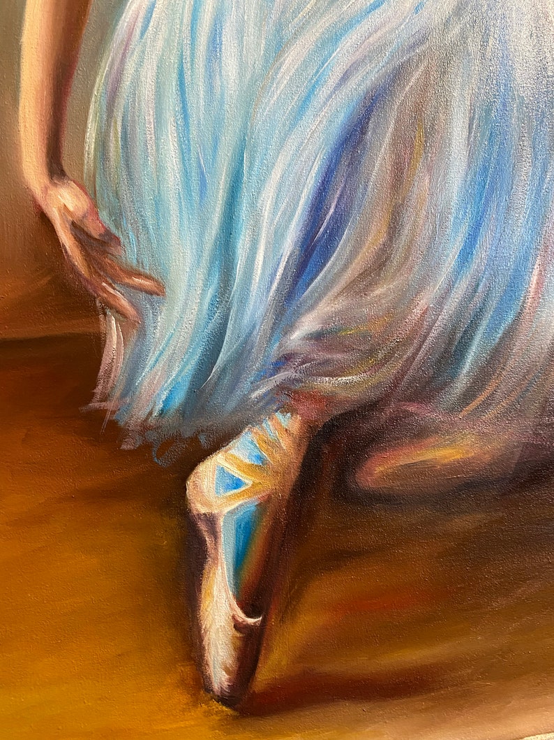 Dancing Ballerina Oil Painting Original, Girl in Blue Dress Wall Art ...