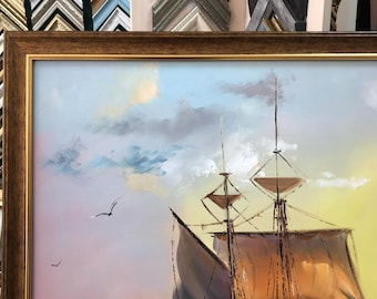 油彩画 帆船の風景　額縁なし 楽天市場】帆船絵画 油絵の通販