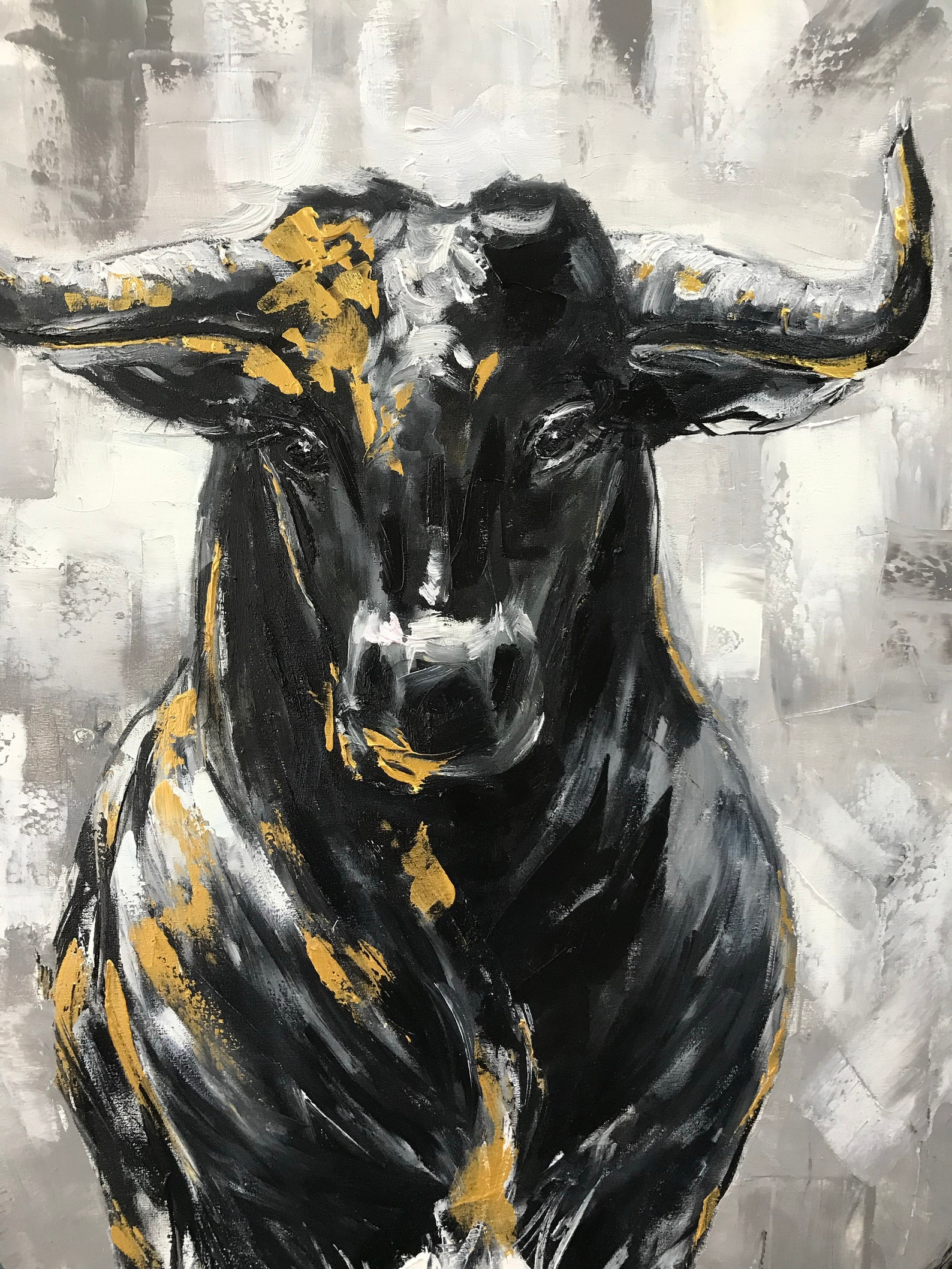 Large Abstract Bull Oil Painting Original Wall Street Bull Wall Art ...