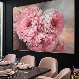 Large Pink Peony Oil Painting, Big Abstract Peonies Wall Art image 7