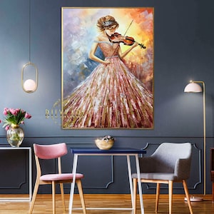 Woman Playing Violin Oil Painting Original Violin Wall Decor Classical ...