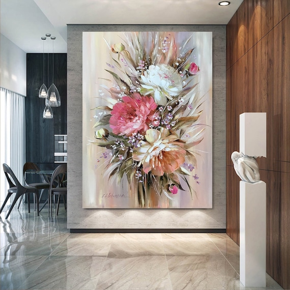 Juego de 2 pinturas grandes en lienzo Decoración floral de la pared Floras  Pinturas hechas a