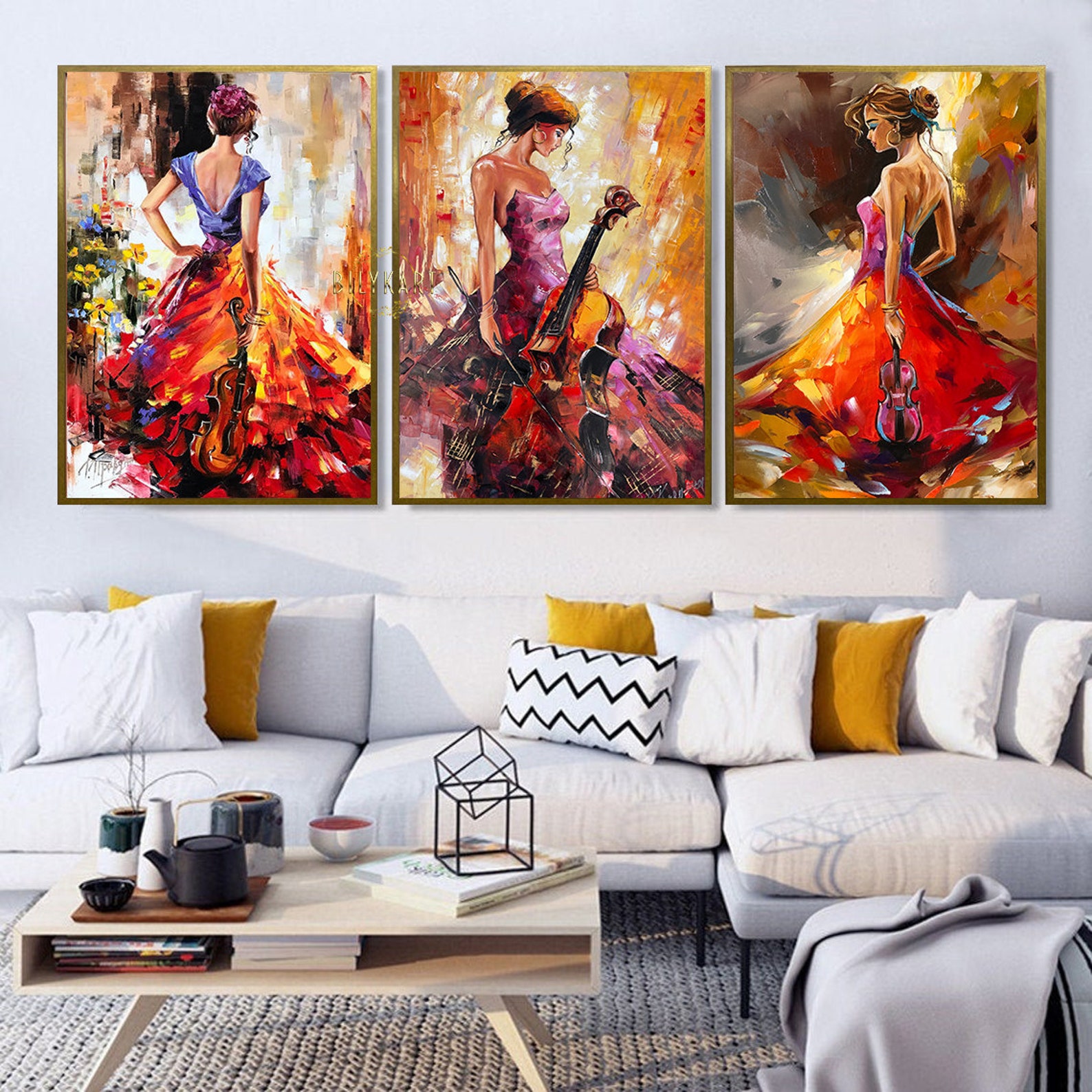 Matching Art 3 Matching Paintings on Canvas Set of Three Wall Art Framed Woman Oil ...