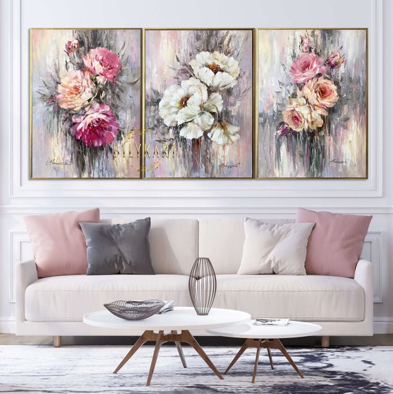 3 Panels Paint by Number Kit// Flower Painting Set of 3// Personalized DIY  Acrylic Painting on Canvas Home Decor 