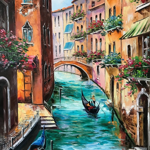 Original Venice Oil Painting on Canvas Venetian Art Italian Oil Painting Venice Artwork Italian Wall Art Framed Venice Canal Painting