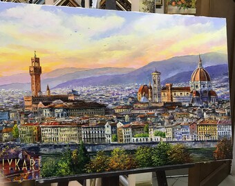 イタリアのフィレンツェの街並みの絵画 一部予約販売】 on Oil フィレンツェの街 canvas 芸術の都 F6(31