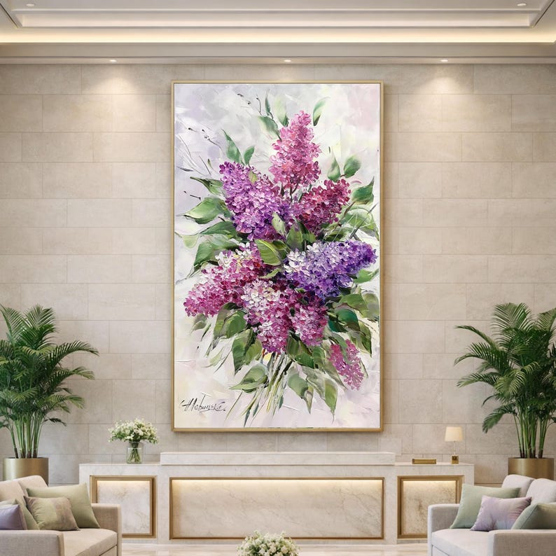Lilac Oil Painting Original Flower Wall Art Purple Painting on Canvas ...