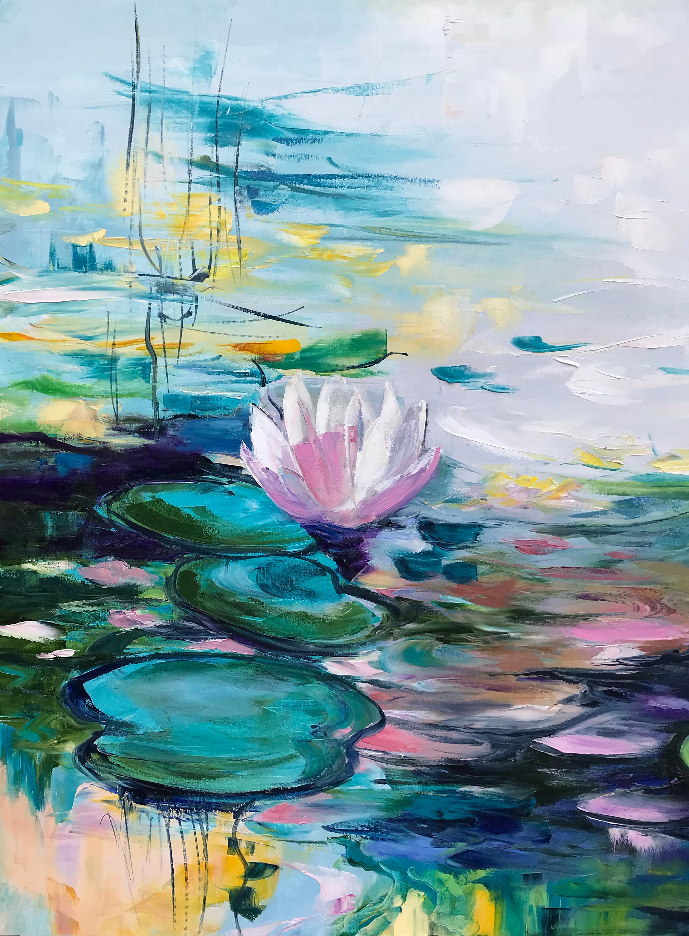 モネの絵画「睡蓮」蓮の花の壁アート、ユリの絵画、24x24インチ
