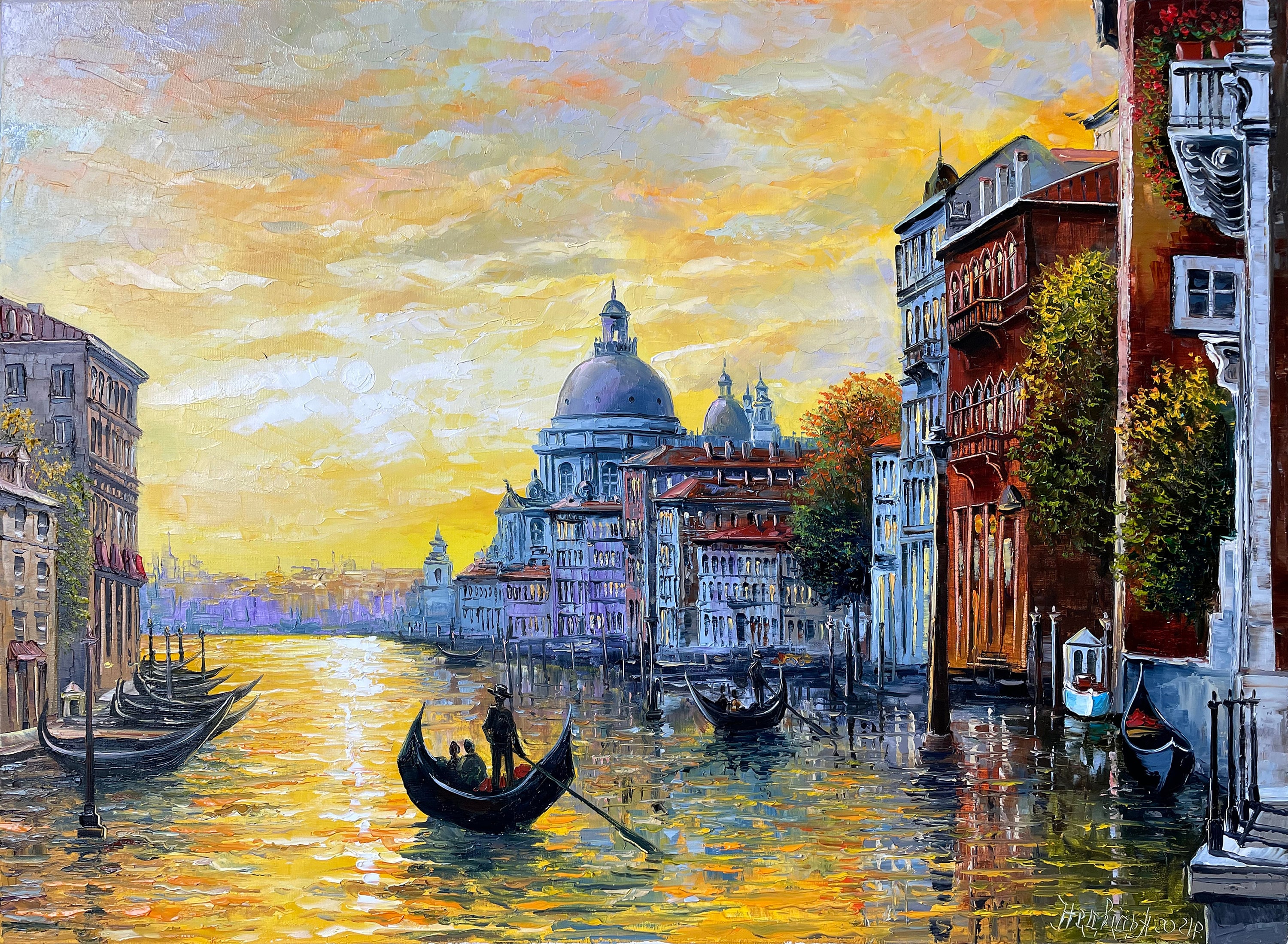 auf Italienische Venedig Reise Ölgemälde Gold Sonnenuntergang Italien Venedig Canal Gemälde Italien von Geschenk Gemälde Grand Wandkunst Gemälde Gerahmte Leinwand