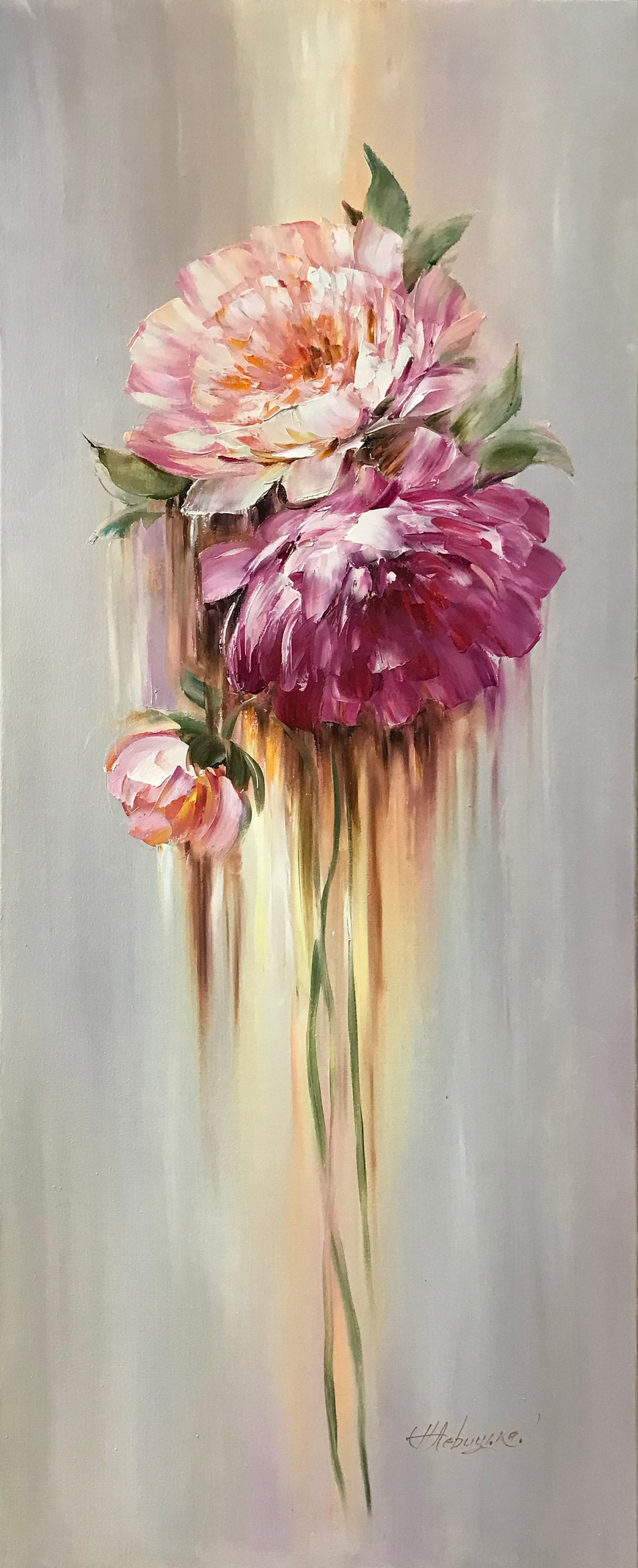 Long Vertical Painting Narrow Abstract Flowers Art Canvas Tall Etsy