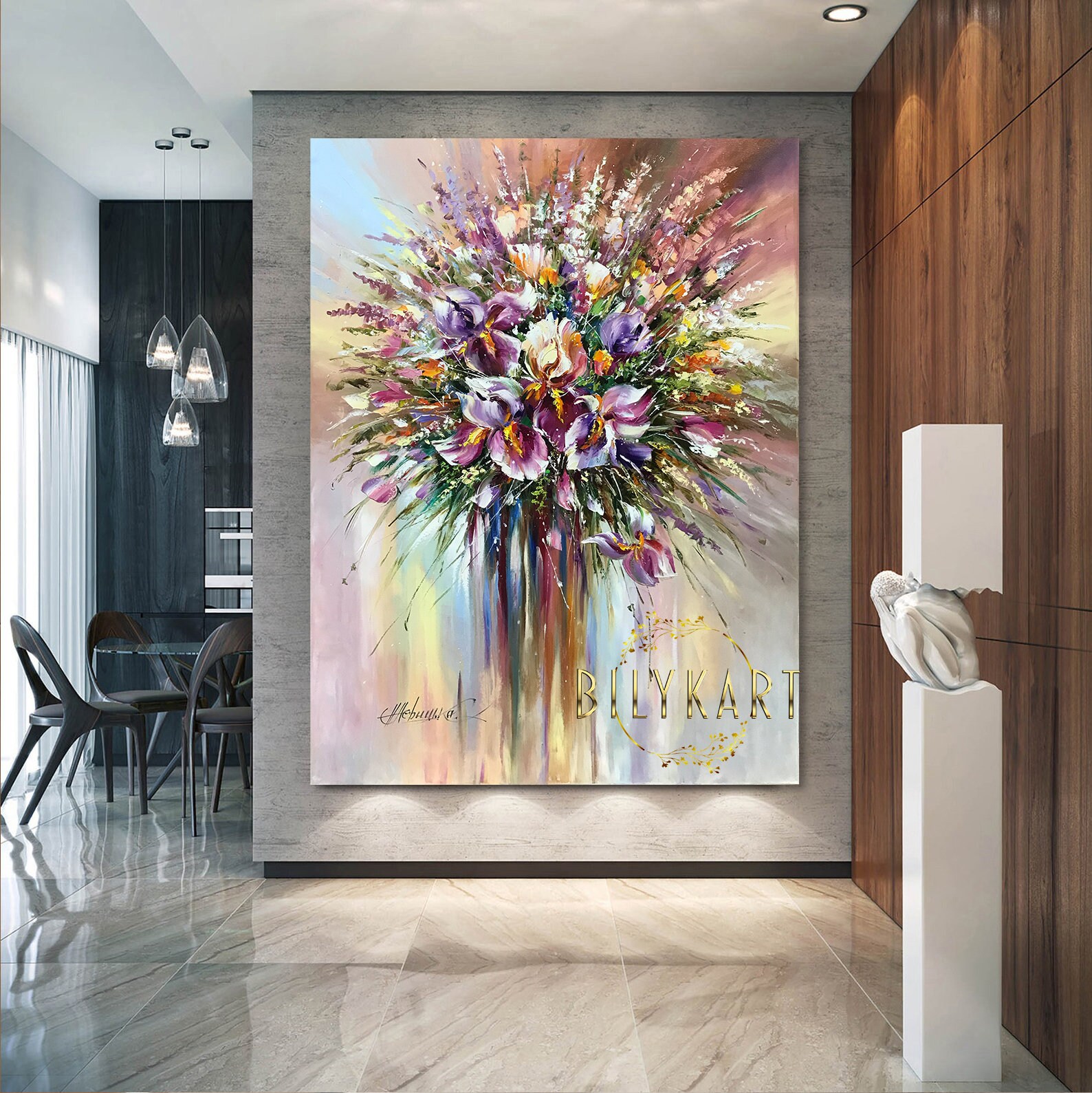 Large Abstract Flower Oil Painting Original Textured Flower Canvas Wall ...