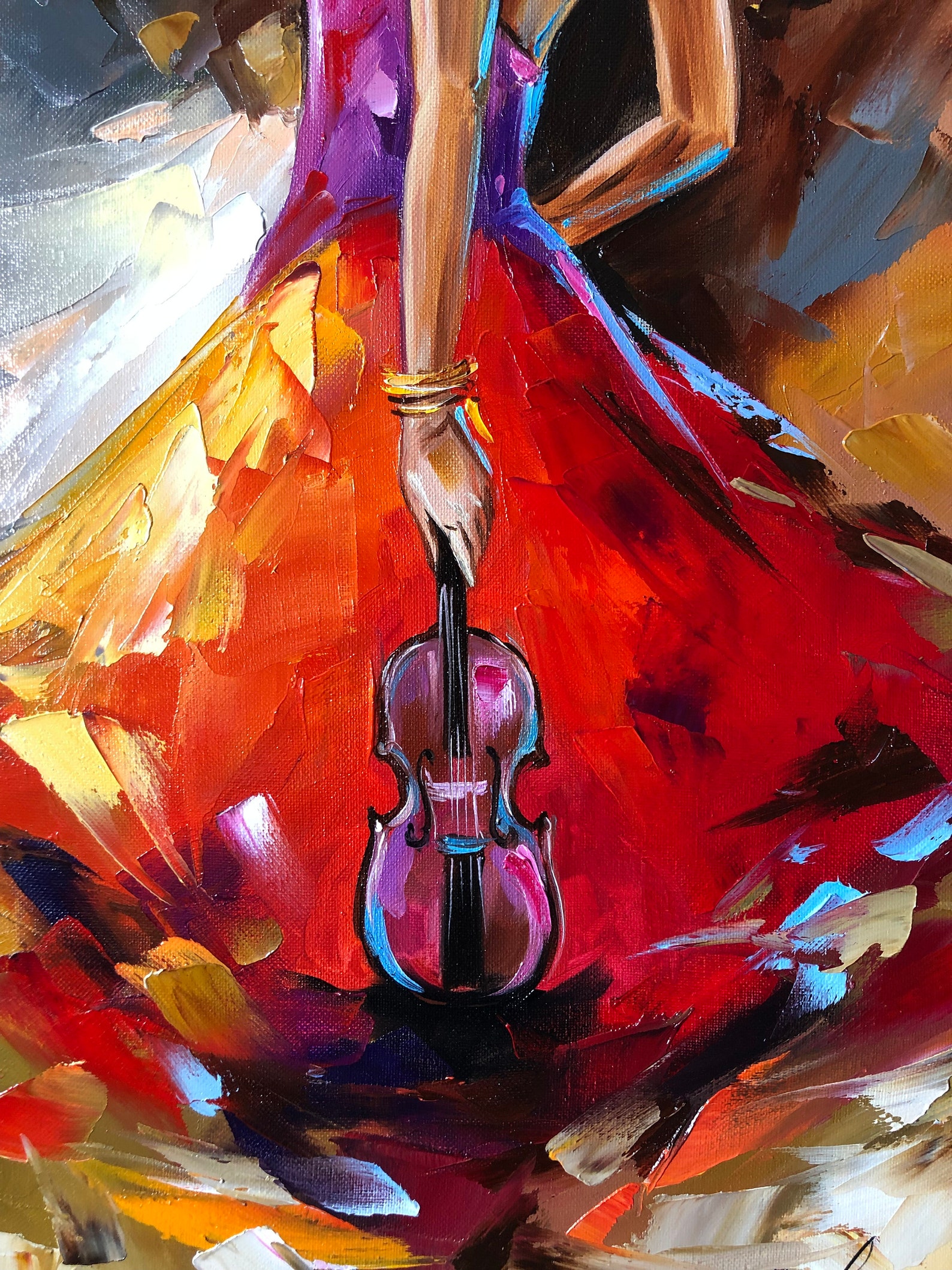 Original girl with violin oil painting Music player wall art | Etsy