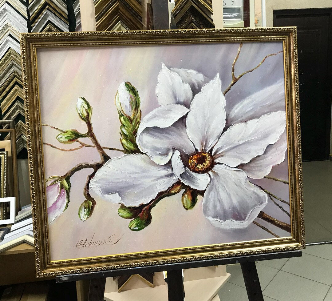 Magnolia Painting Framed Flower Oil Painting Magnolia Blossom Canvas ...