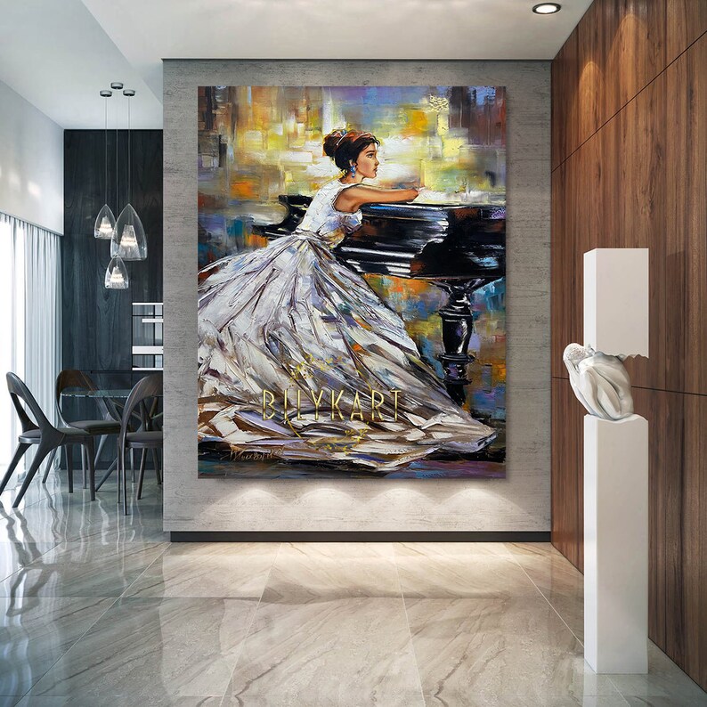 Pianist Painting Girl Grand Piano Wall Art Woman Sitting Art Lady ...