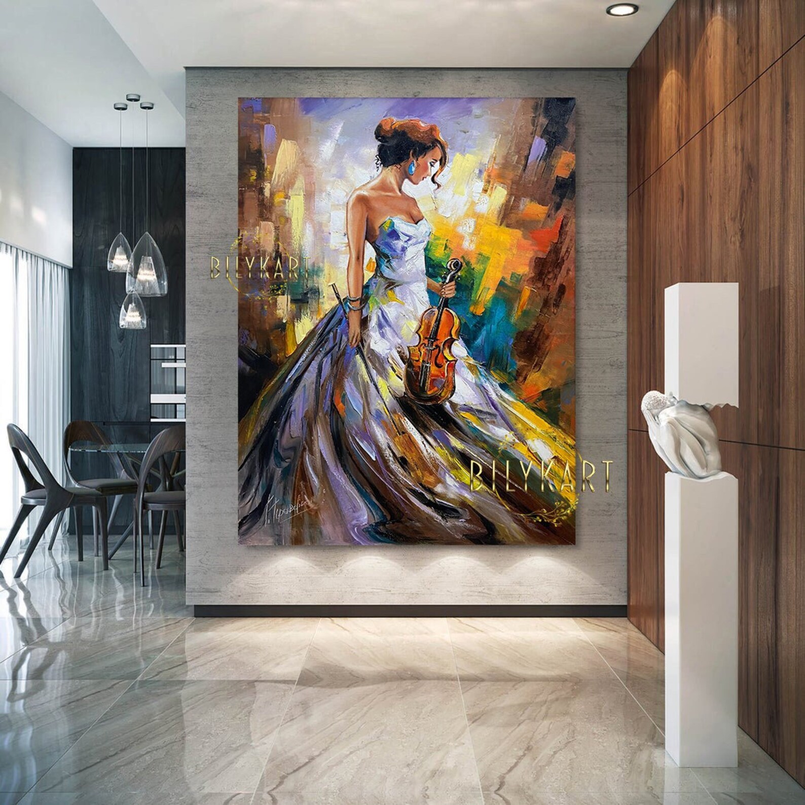 Lady With Violin Oil Painting Original Women 36x48 Canvas Wall - Etsy