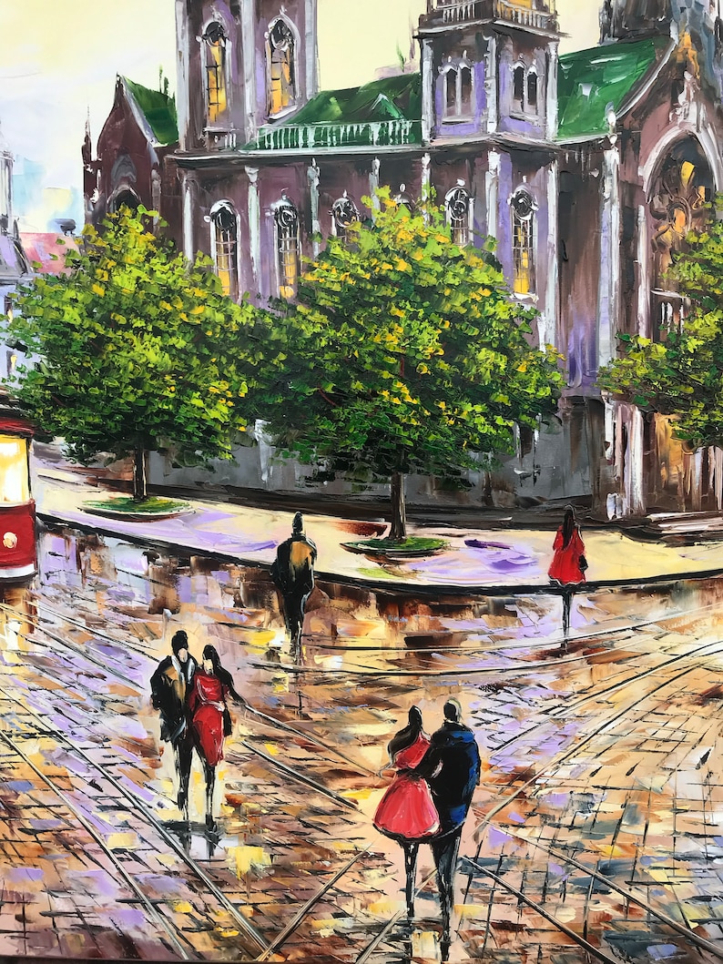 Large City Scene Oil Painting Original European City Wall Art Colourful ...