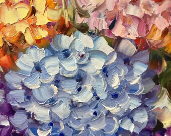 Abstract Hydrangea Painting on Canvas Pink Hydrangea Wall Art