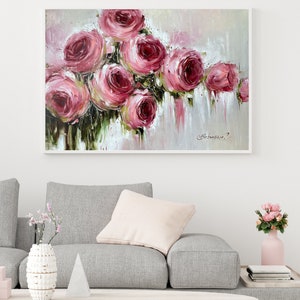 Large Oversized Roses Wall Art Pink Canvas Flowers Oil - Etsy