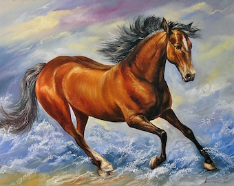 Majestic Horse Oil Painting: Original Fine Art Landscape on Canvas