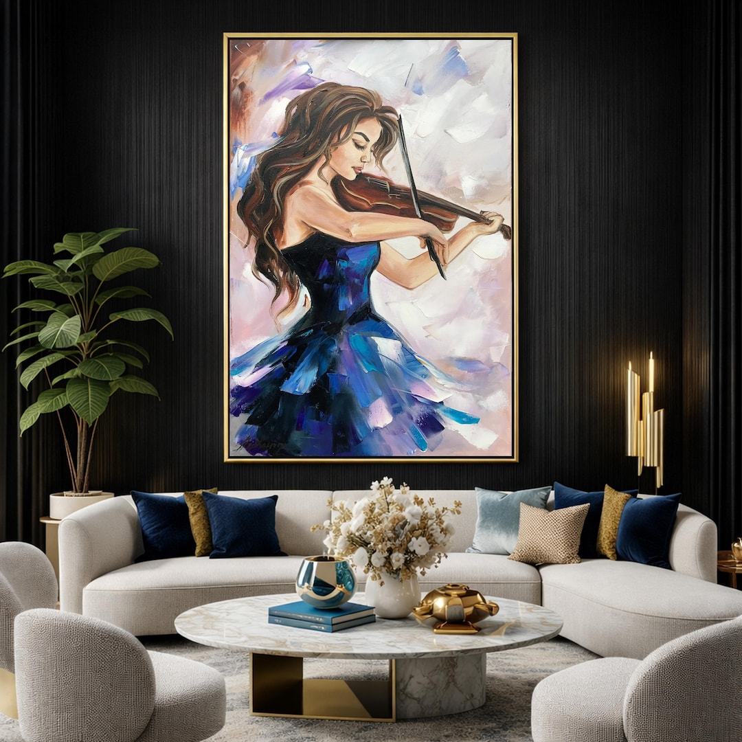 Girl Violinist Oil Painting Original: Abstract Female Musician Wall Art ...