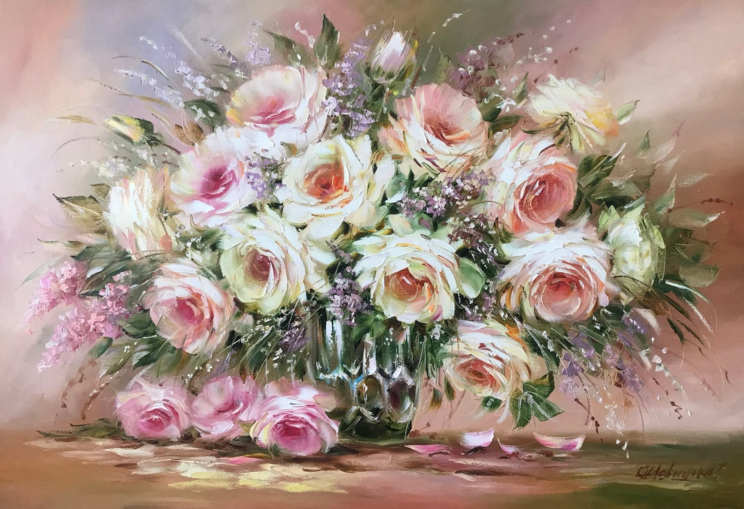 Roses Bouquet Oil Paintings Original Flowers in a Vase