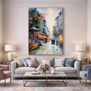 Large Paris Oil Painting Original Paris Street Scene Painting Romantic Paris Cafe Art Paris Flower Market Artwork Romantic Couple Wall Art image 7