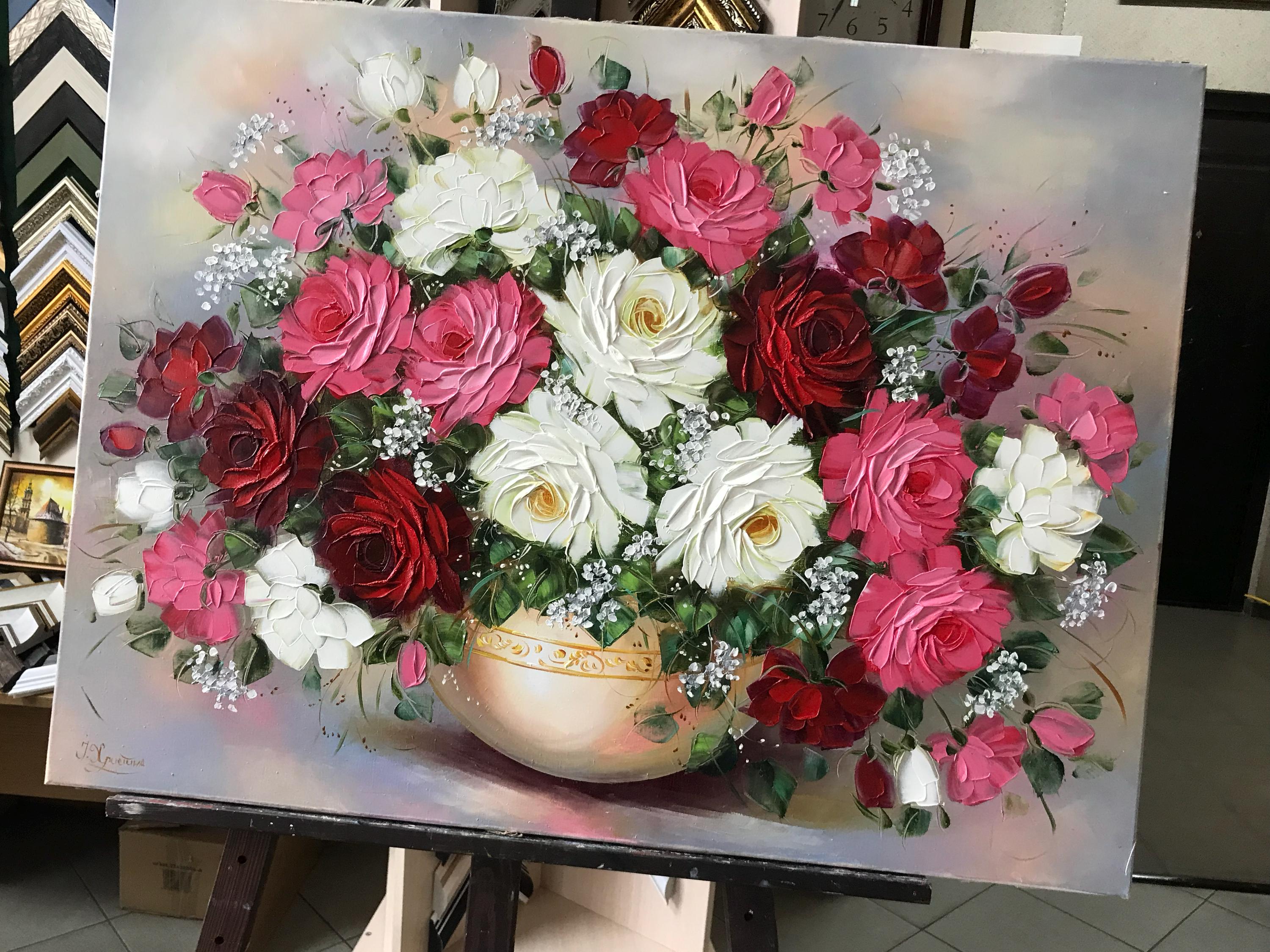 油彩画 バラの花束 2点セット 花瓶に入ったバラの花束の油絵：静物画の花のアートワーク - Etsy 日本