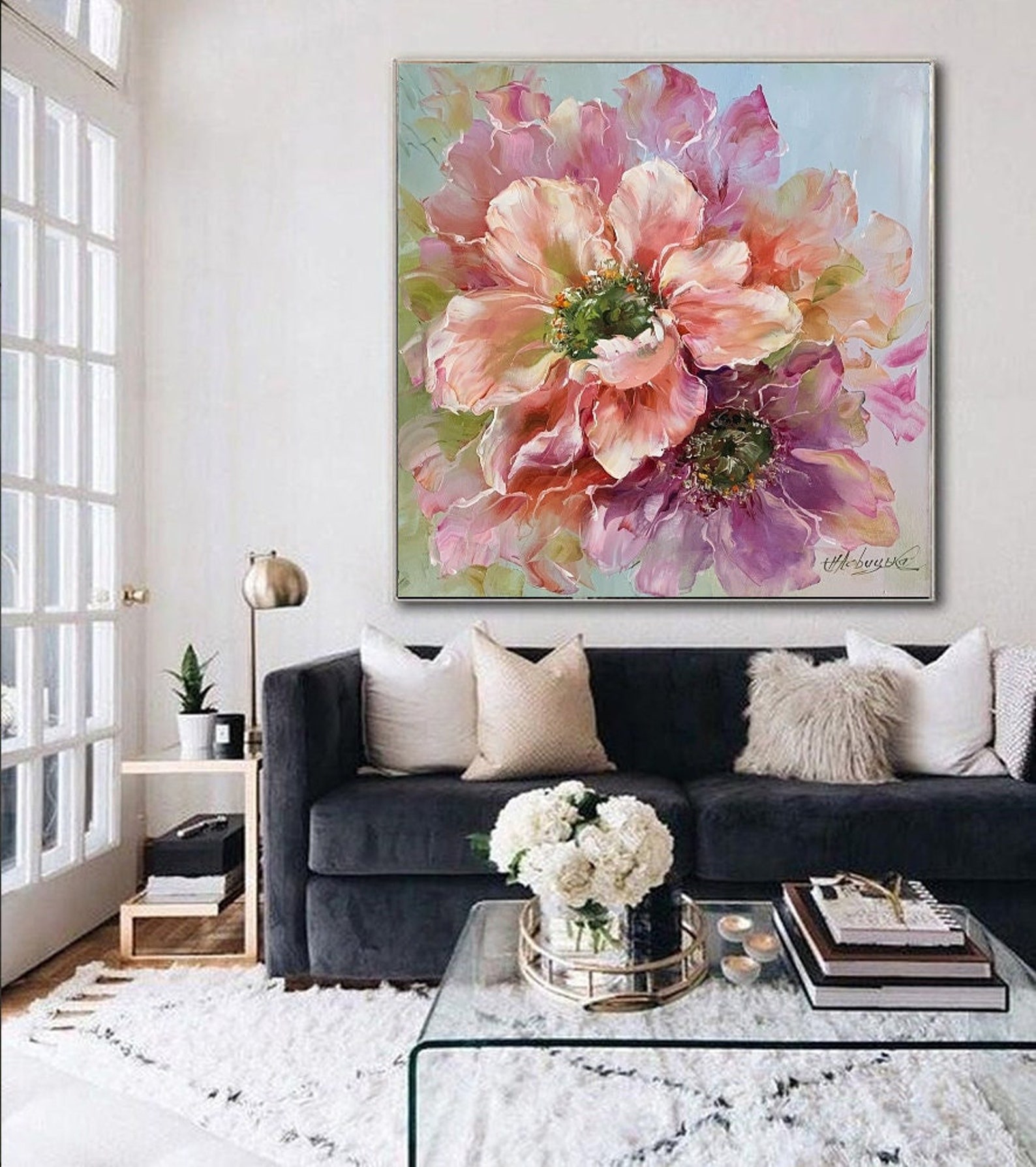 Large Floral Oil Painting Original Floral Art Work Abstract Flower ...