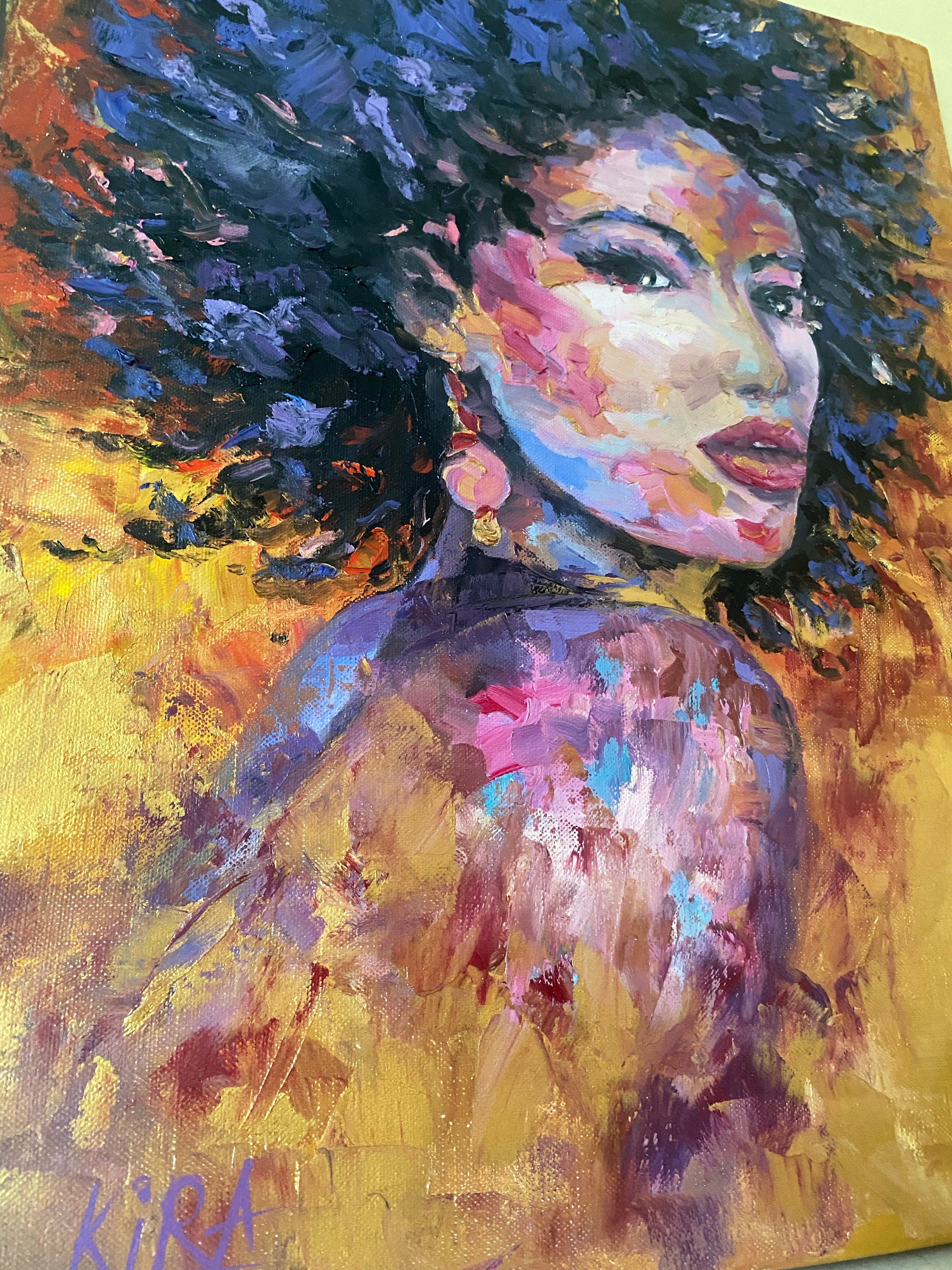 アフリカ系アメリカ人女性の肖像画油絵、金の抽象画 - Etsy 日本