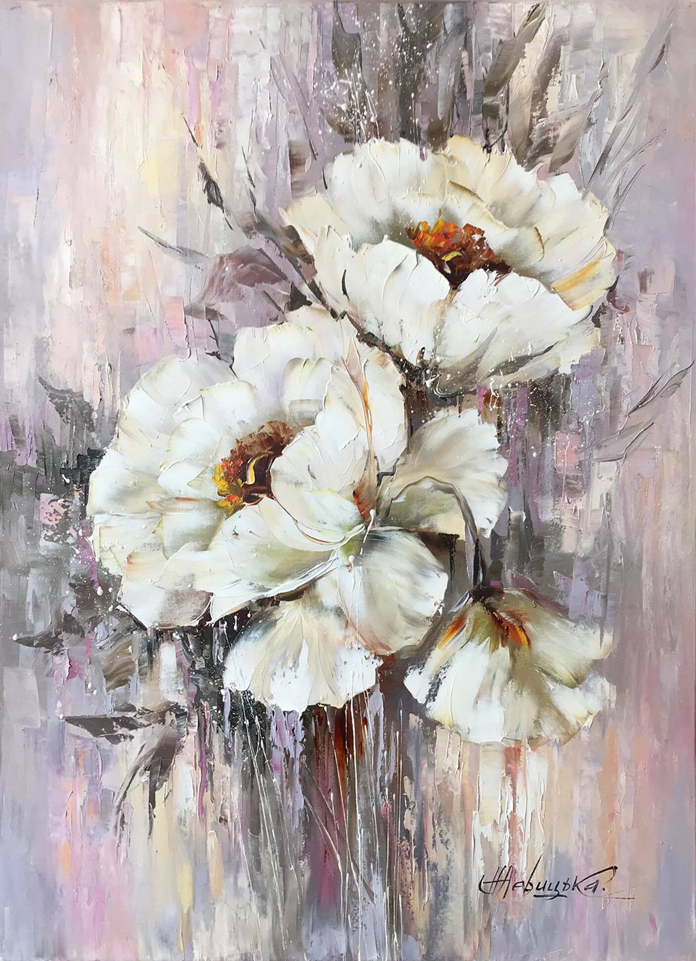抽象的な白い花の油絵オリジナルの高級花の壁アートキャンバスに