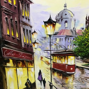 Large City Scene Oil Painting Original European City Wall Art Colourful ...