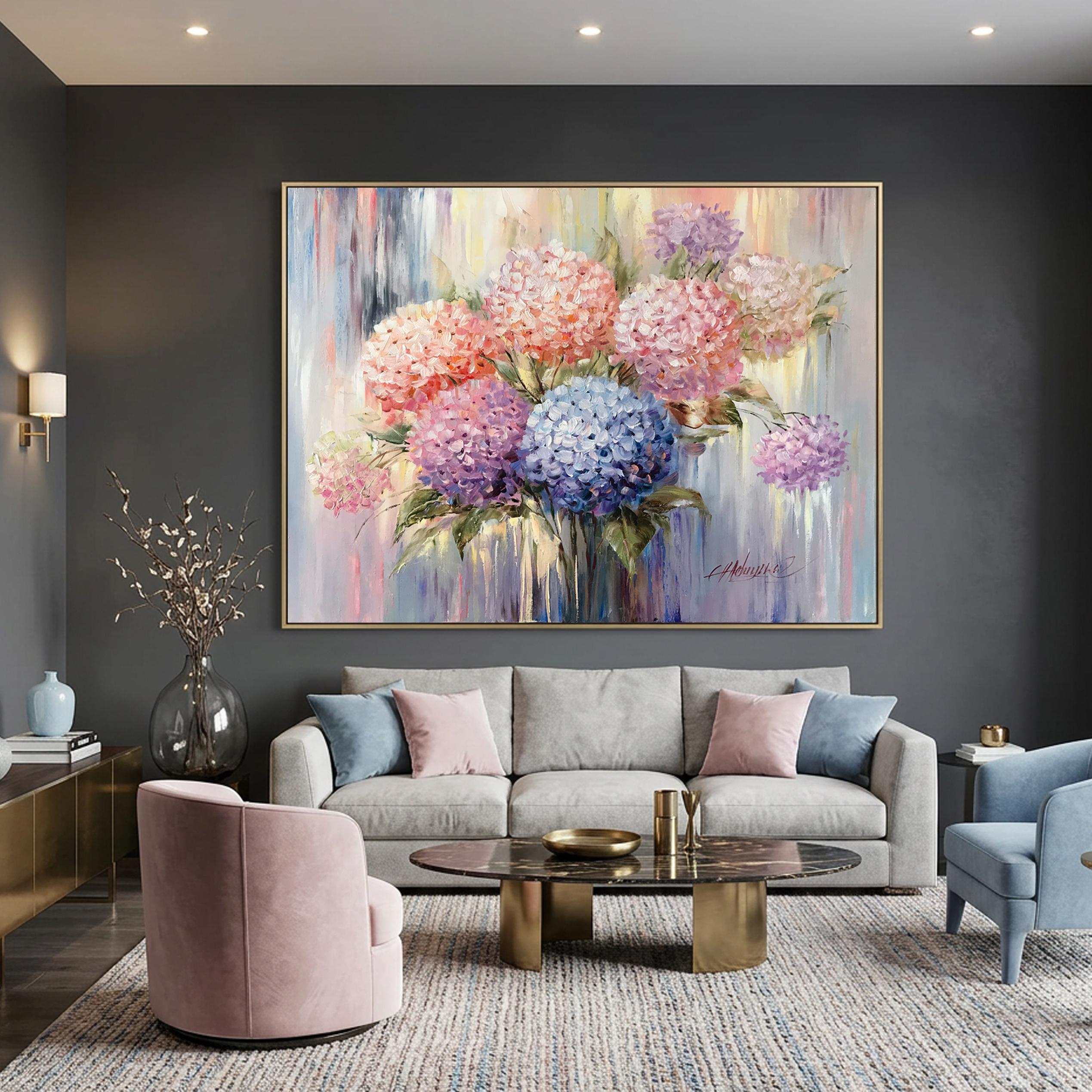 Abstract Hydrangea Oil Painting Original: Large Spring Flowers Wall Art ...