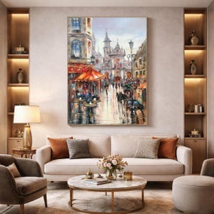European Cityscape Painting Original Europe Wall Art Travel Town Abstract City Painting on Canvas Modern Cityscape Art European Cafe Art image 7
