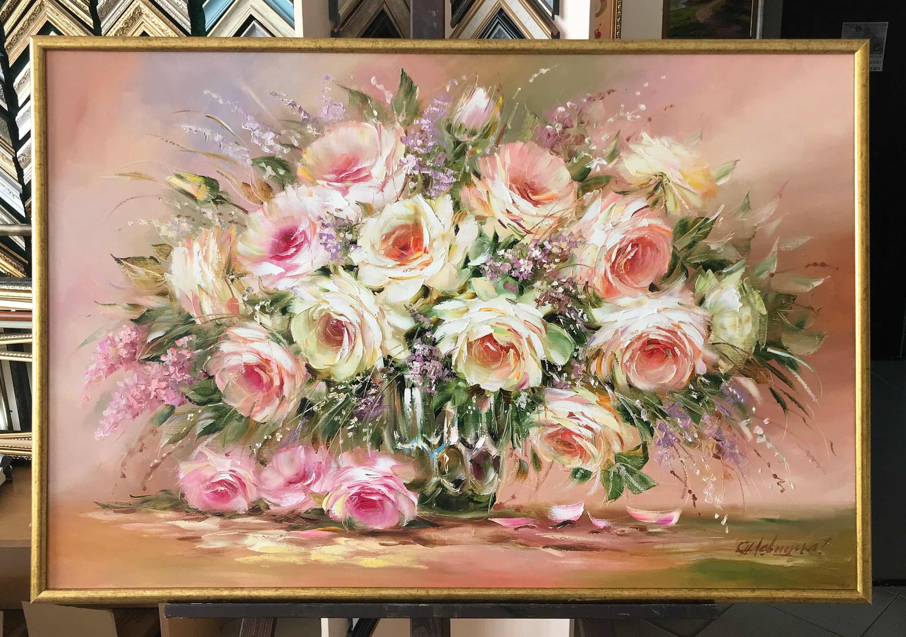Roses Bouquet Oil Paintings Original Flowers in a Vase