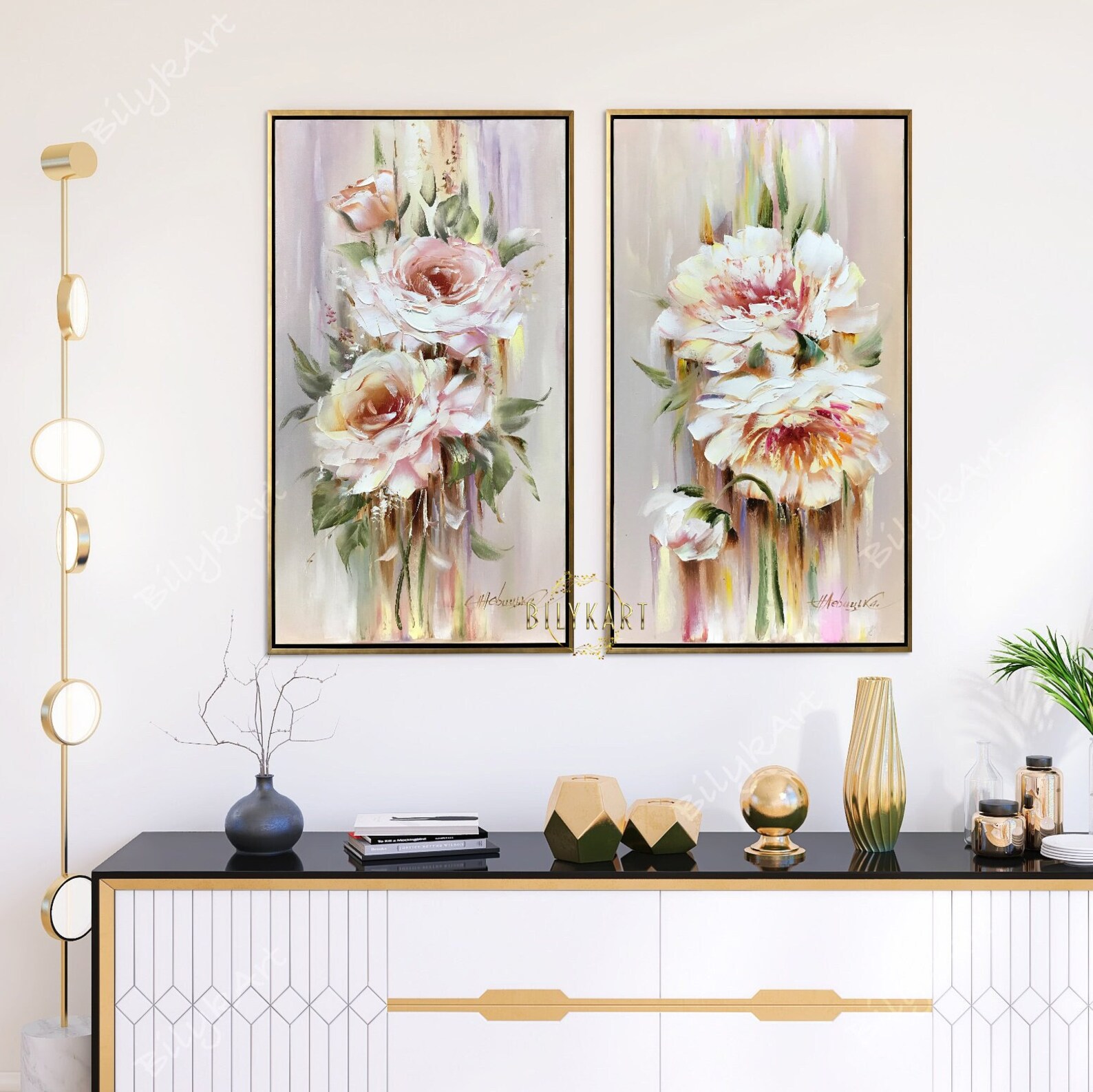 Long Vertical Paintings 2 Piece Abstract Flowers Wall Art Work - Etsy