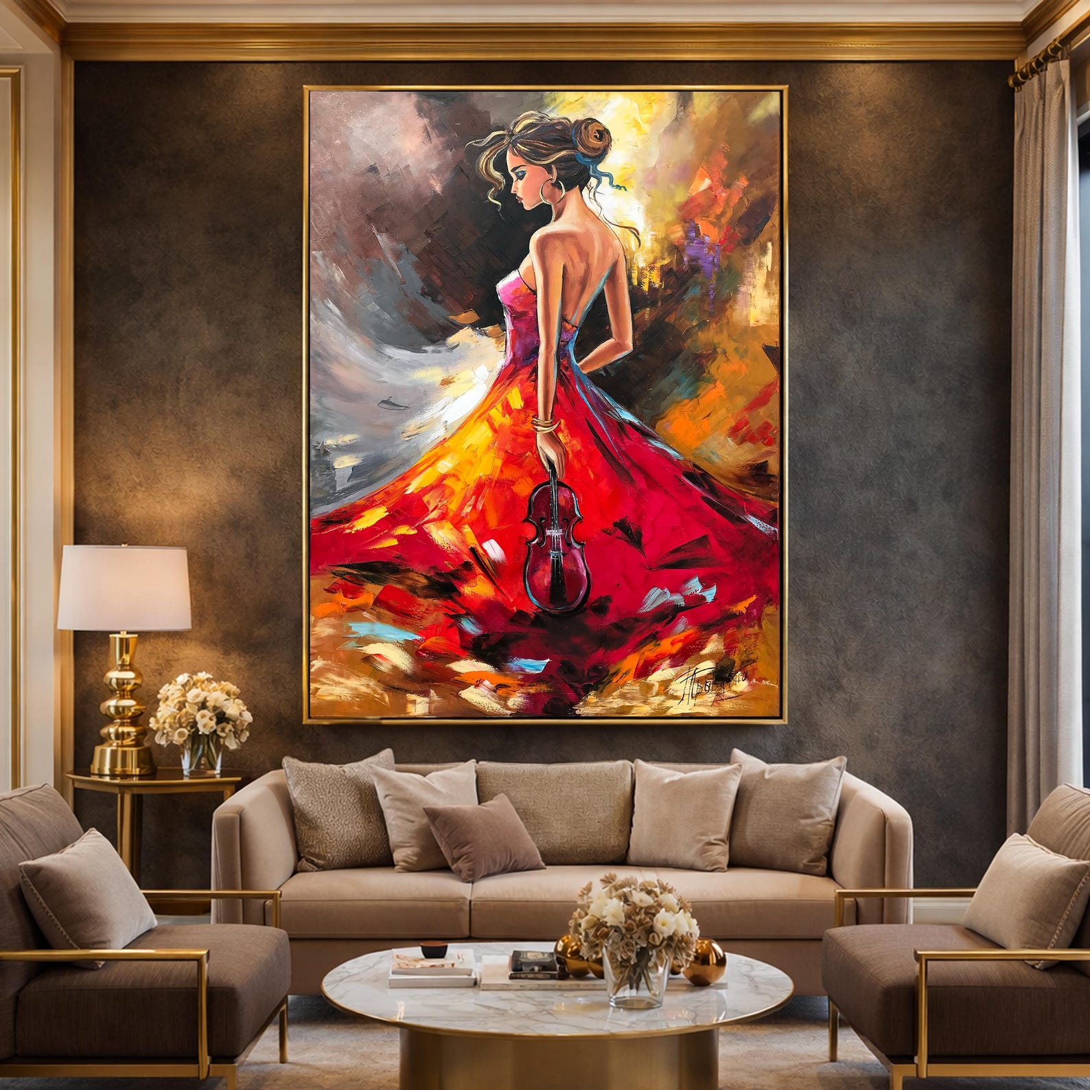 Original Girl With Violin Oil Painting Music Player Wall Art Musician ...