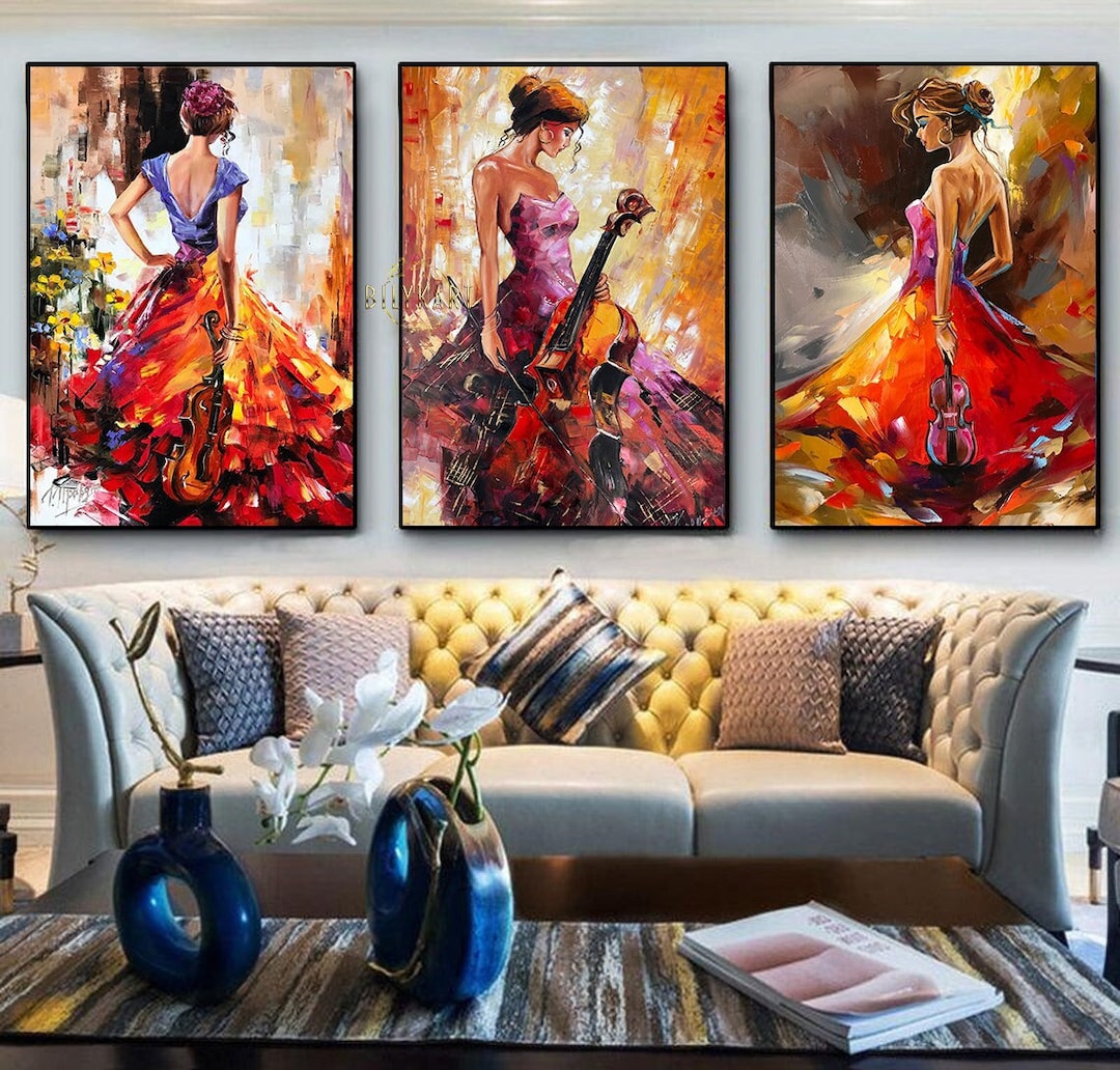 Tableau déco Modern 36 - Toile peinte à la main - 30 x 60 x 2,5 cm - Maison