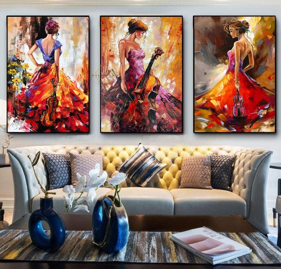 3 Matching Paintings on Canvas Set of Three Wall Art Framed Woman