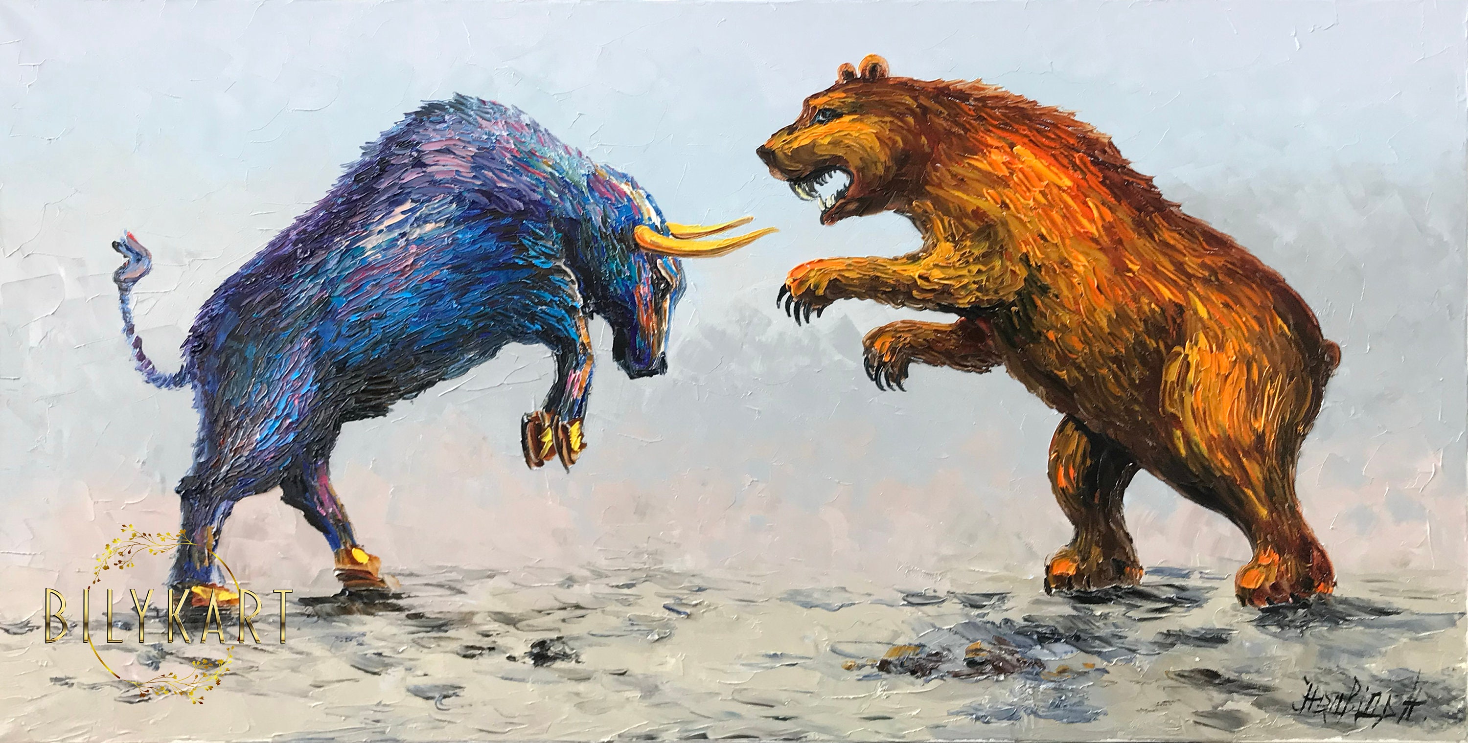 Bull Vs Bear Painting on Canvas Wall Street Bull and Bear Stock Market Wall  Art Stock Exchange Artwork Bear Vs Bull Oil Painting Original - Etsy